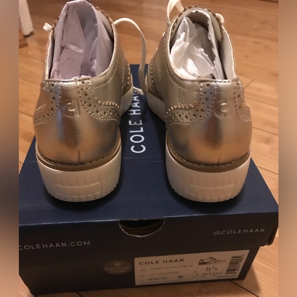Cole Haan platform wingtip oxford - Gold metallic 5.5 - Picture 6 of 7
